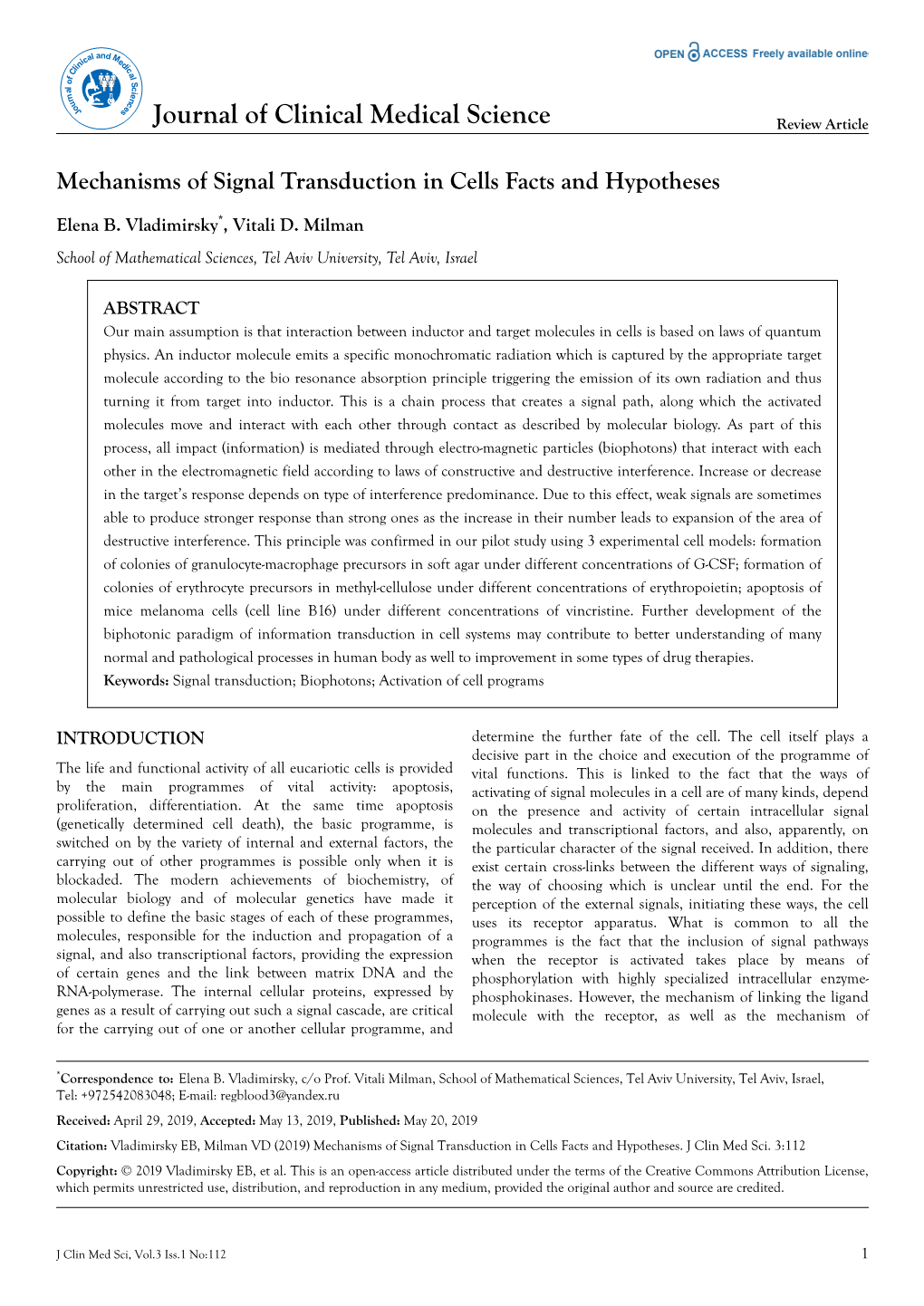 Mechanisms of Signal Transduction in Cells Facts and Hypotheses