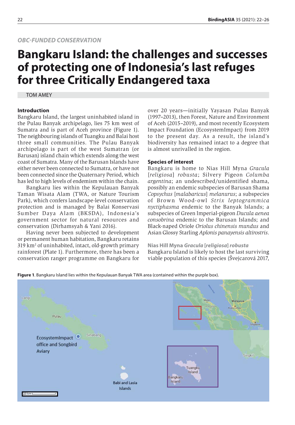 Bangkaru Island: the Challenges and Successes of Protecting One of Indonesia’S Last Refuges for Three Critically Endangered Taxa