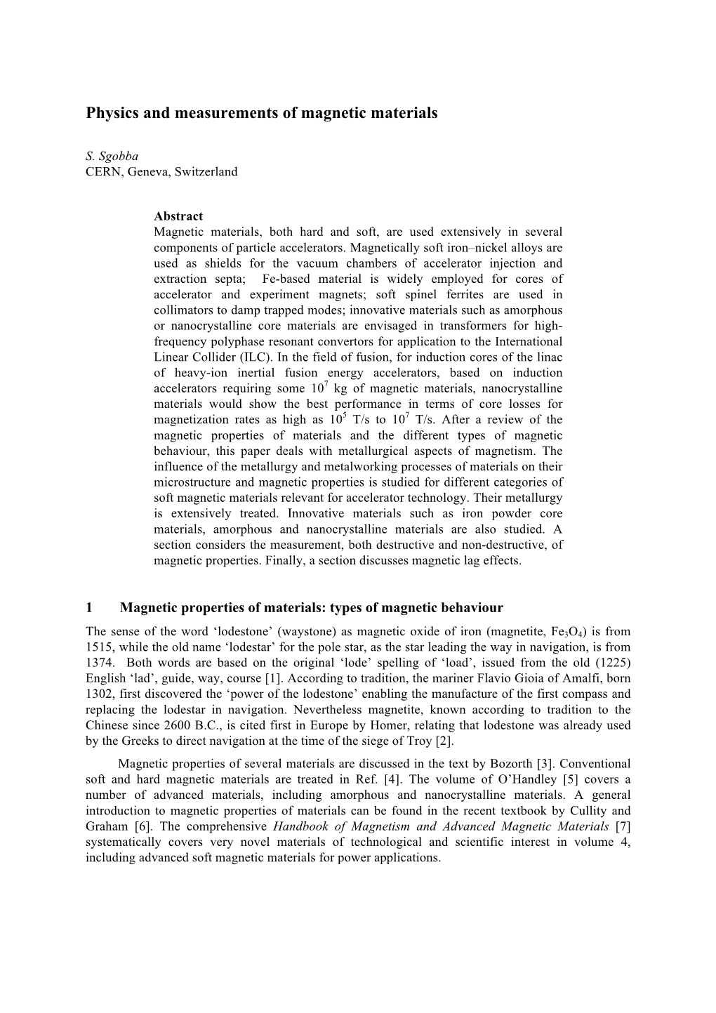 Physics and Measurements of Magnetic Materials