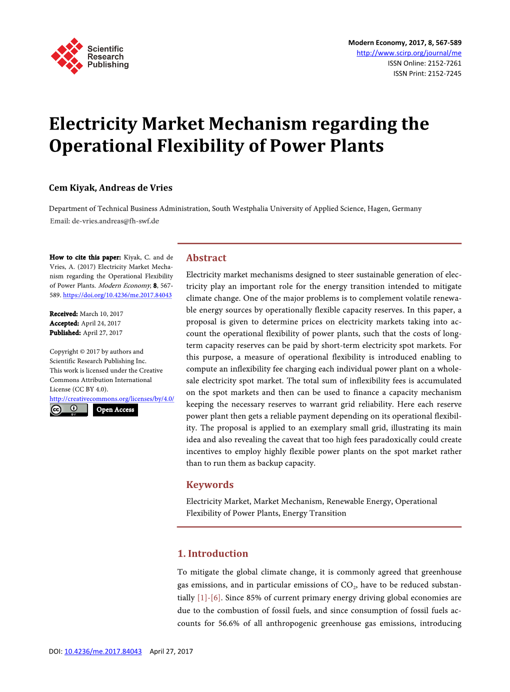 Electricity Market Mechanism Regarding the Operational Flexibility of Power Plants