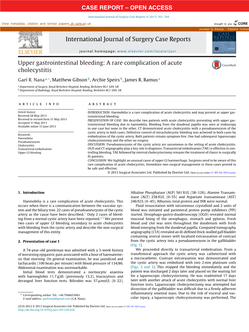 Upper Gastrointestinal Bleeding: a Rare Complication of Acute Cholecystitis