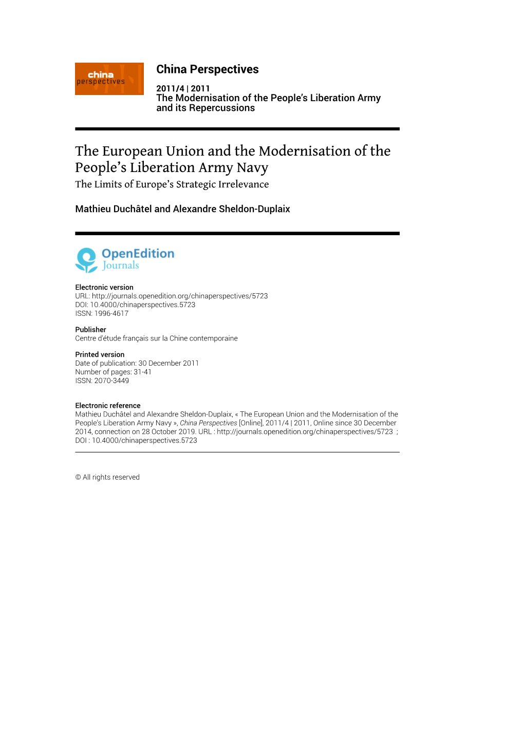 The European Union and the Modernisation of the People's