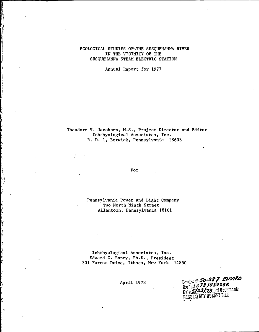 Ecological Studies of the Susquehanna River in the Vicinity of the Susquehanna Steam Electric Station (Annual Report for 1976)