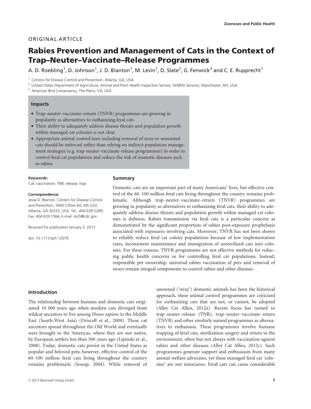 Rabies Prevention and Management of Cats in the Context of Trap-Neuter