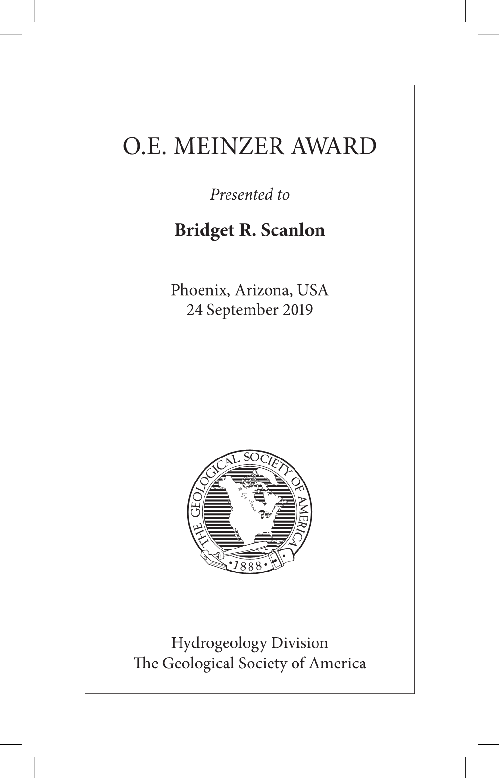 O.E. Meinzer Award