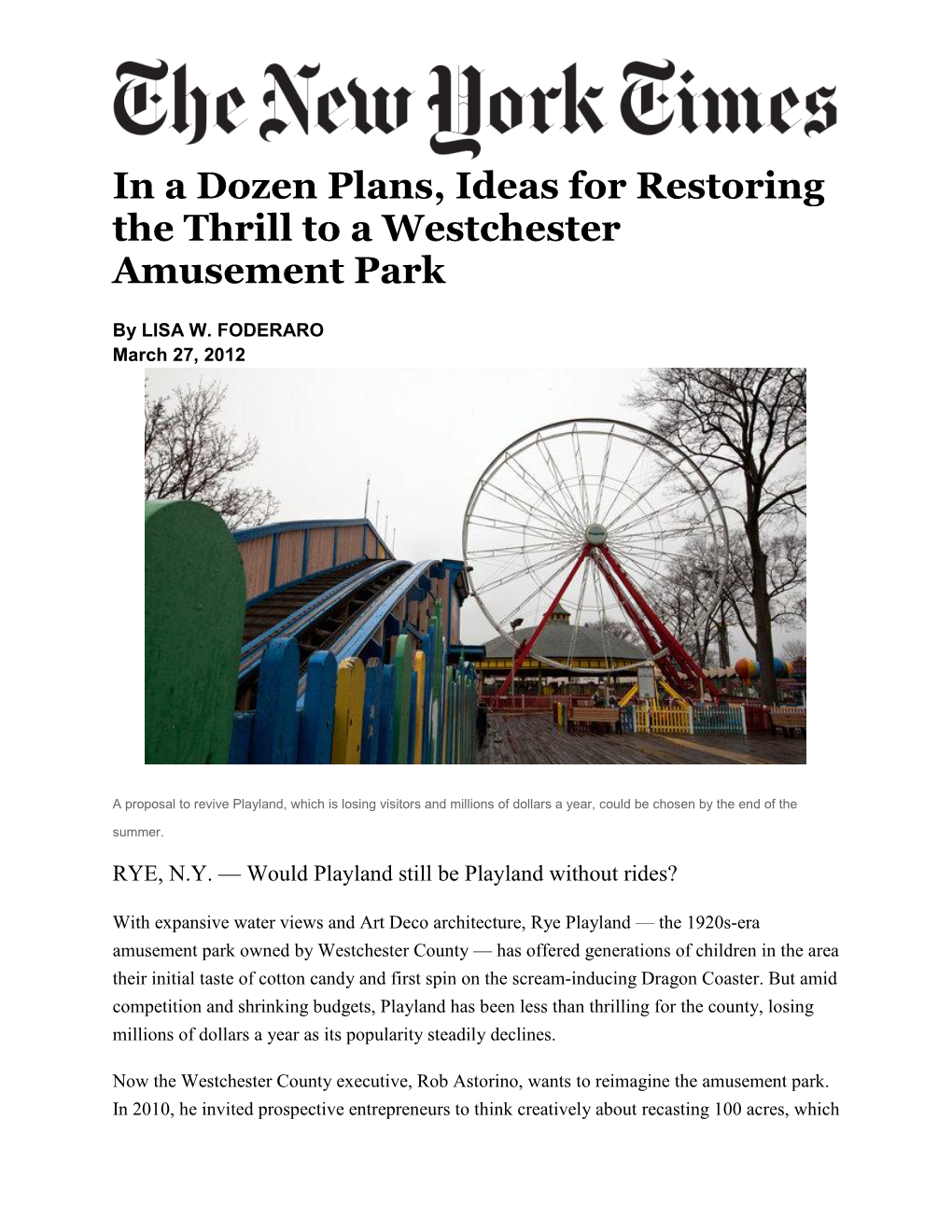 In a Dozen Plans, Ideas for Restoring the Thrill to a Westchester Amusement Park