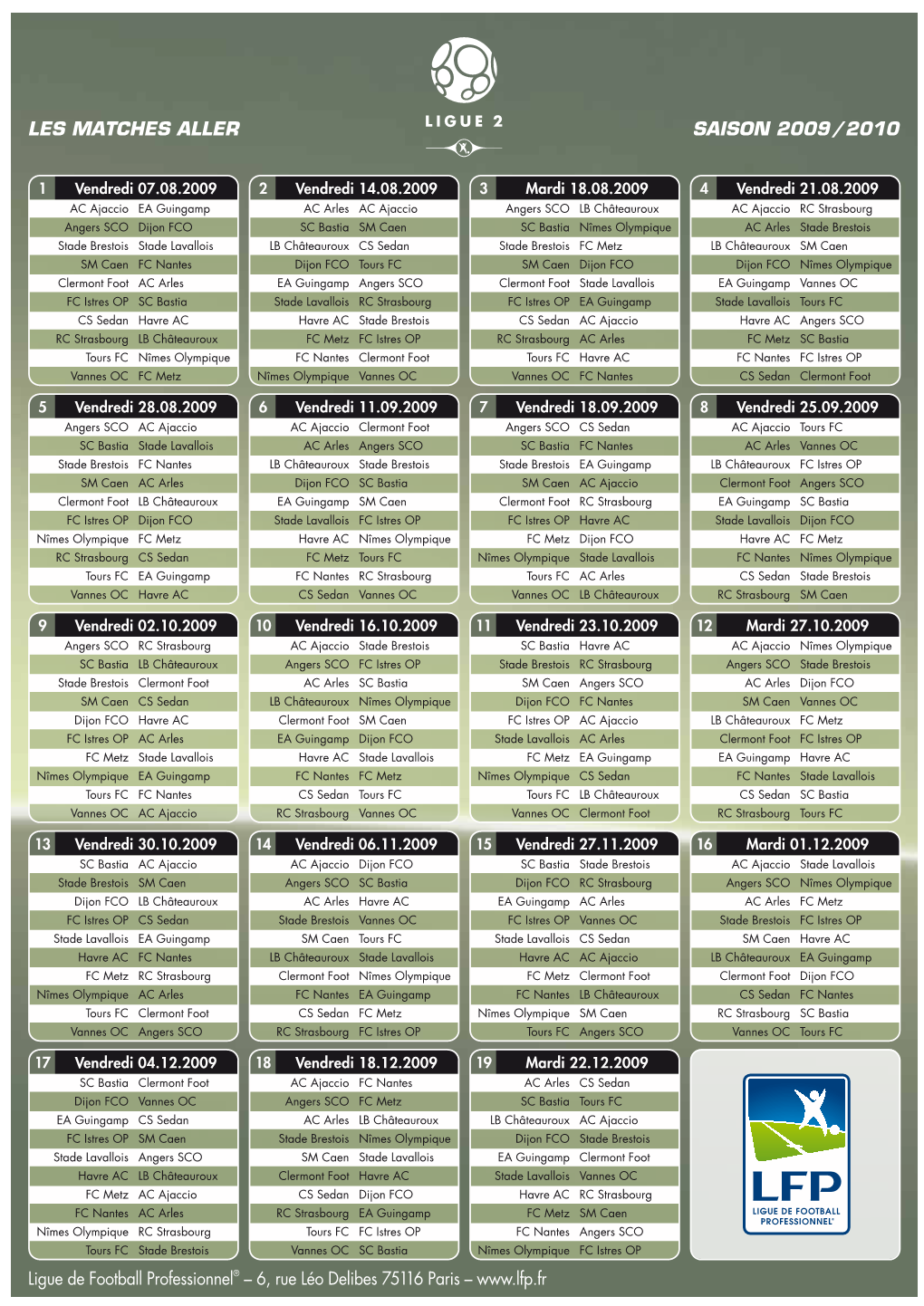 Les Matches Aller Saison 2009/2010