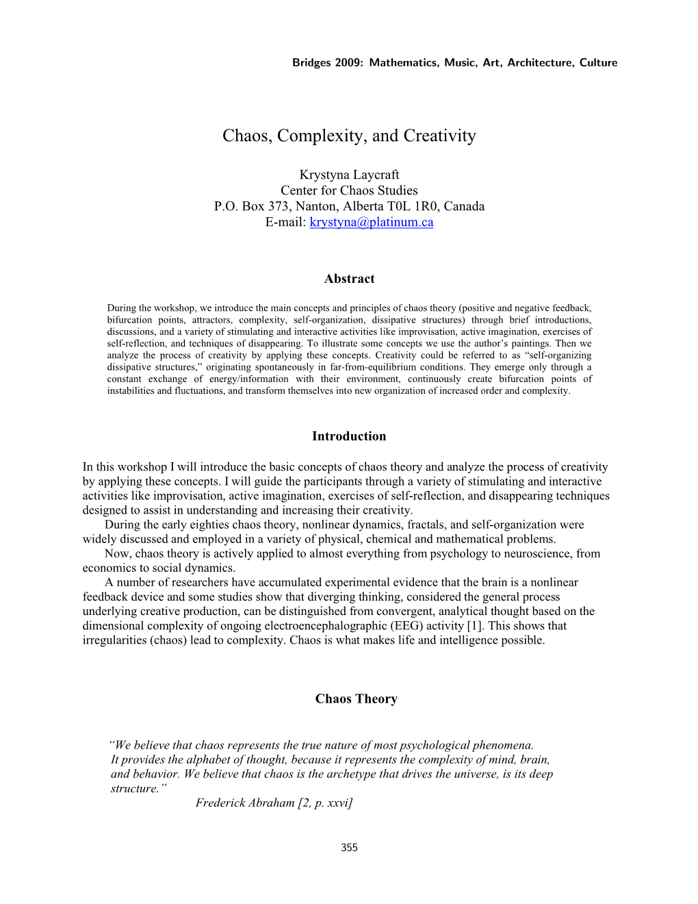 Chaos, Complexity, and Creativity