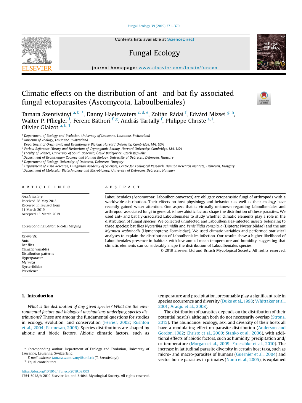 And Bat Fly-Associated Fungal Ectoparasites