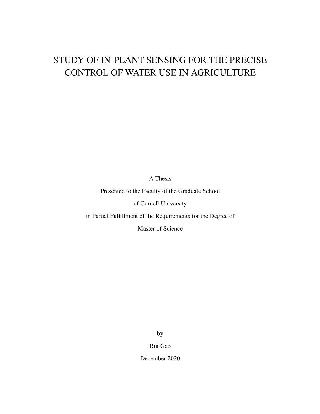 Study of In-Plant Sensing for the Precise Control of Water Use in Agriculture