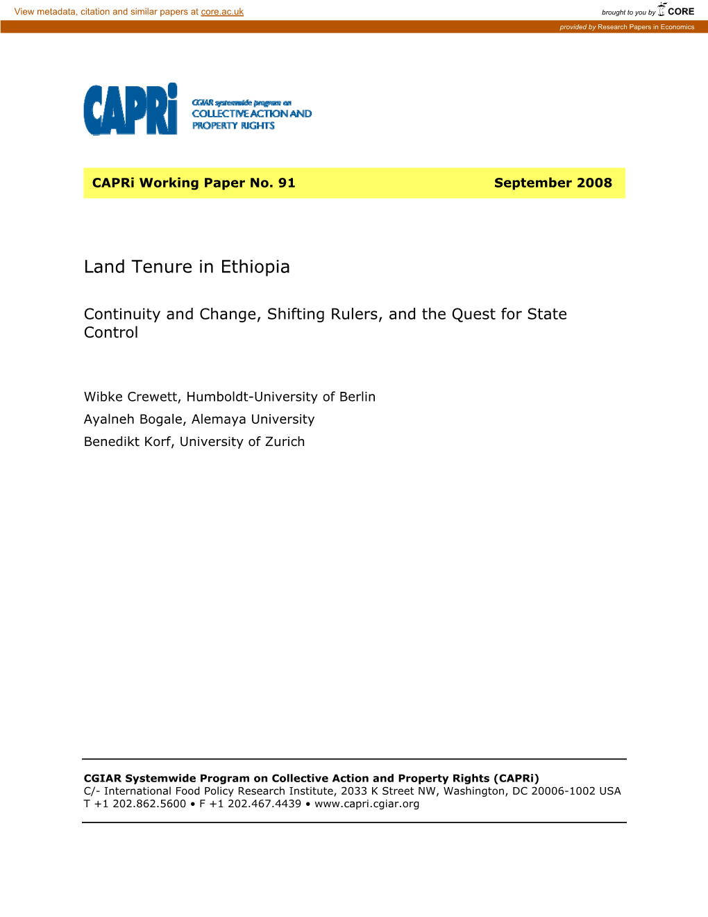 Land Tenure in Ethiopia