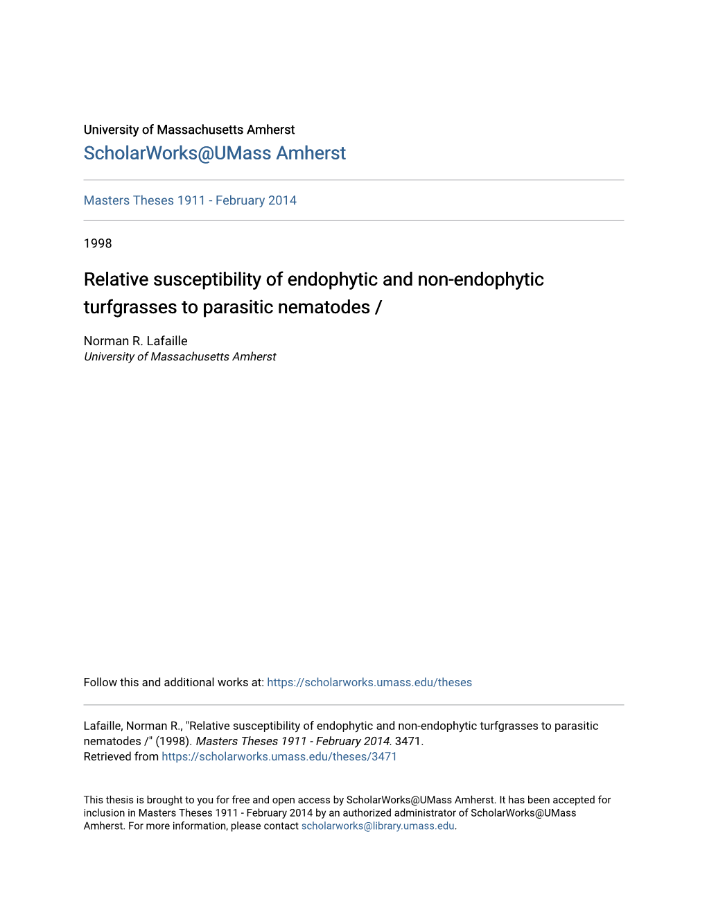 Relative Susceptibility of Endophytic and Non-Endophytic Turfgrasses to Parasitic Nematodes