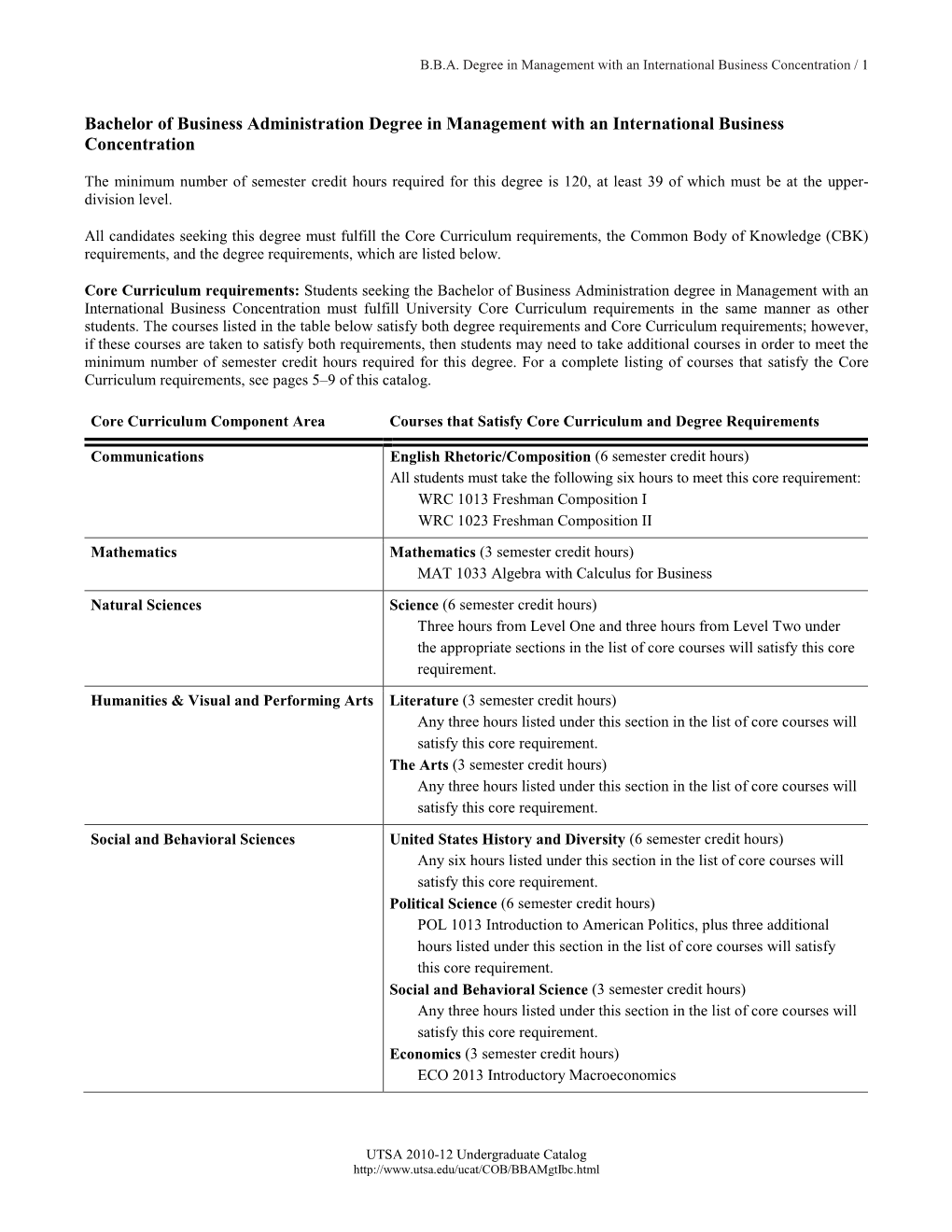 Bachelor of Business Administration Degree in Management with an International Business Concentration