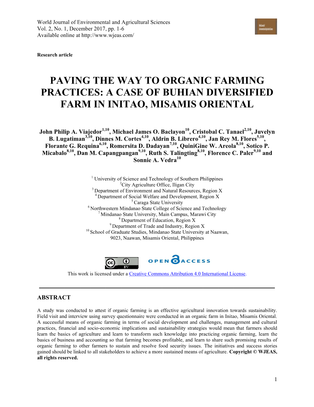 Paving the Way to Organic Farming Practices: a Case of Buhian Diversified Farm in Initao, Misamis Oriental