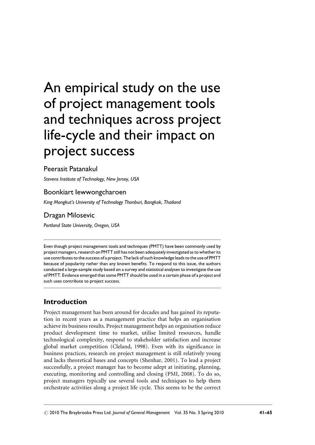 Study on PM Tools and Techniques