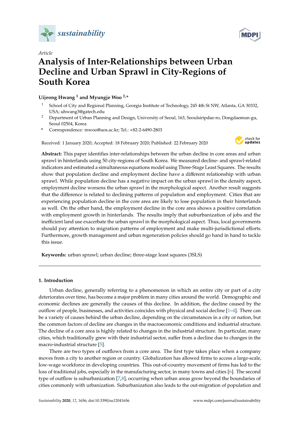 Analysis of Inter-Relationships Between Urban Decline and Urban Sprawl in City-Regions of South Korea