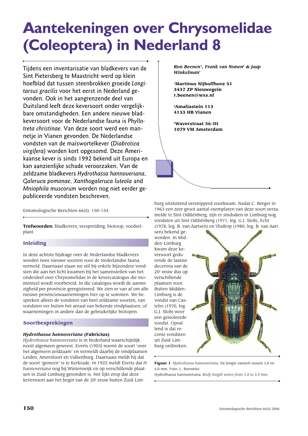 Aantekeningen Over Chrysomelidae (Coleoptera) in Nederland 8