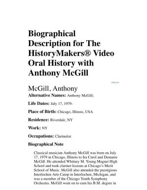 Biographical Description for the Historymakers® Video Oral History with Anthony Mcgill