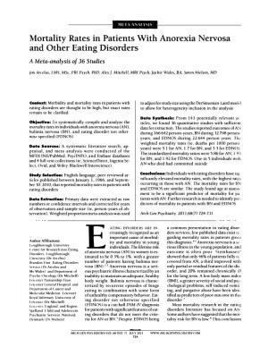 Mortality Rates in Patients with Anorexia Nervosa and Other Eating Disorders a Meta-Analysis of 36 Studies