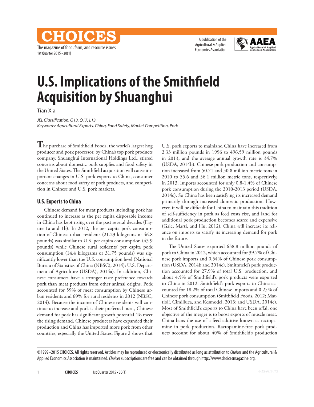 U.S. Implications of the Smithfield Acquisition by Shuanghui