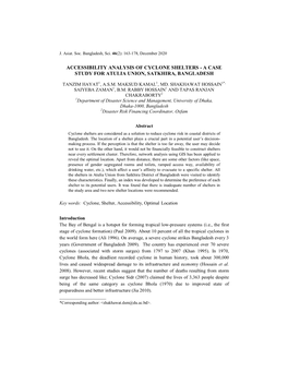 Accessibility Analysis of Cyclone Shelters - a Case Study for Atulia Union, Satkhira, Bangladesh