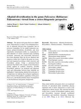 Alkaloid Diversification in the Genus Palicourea (Rubiaceae