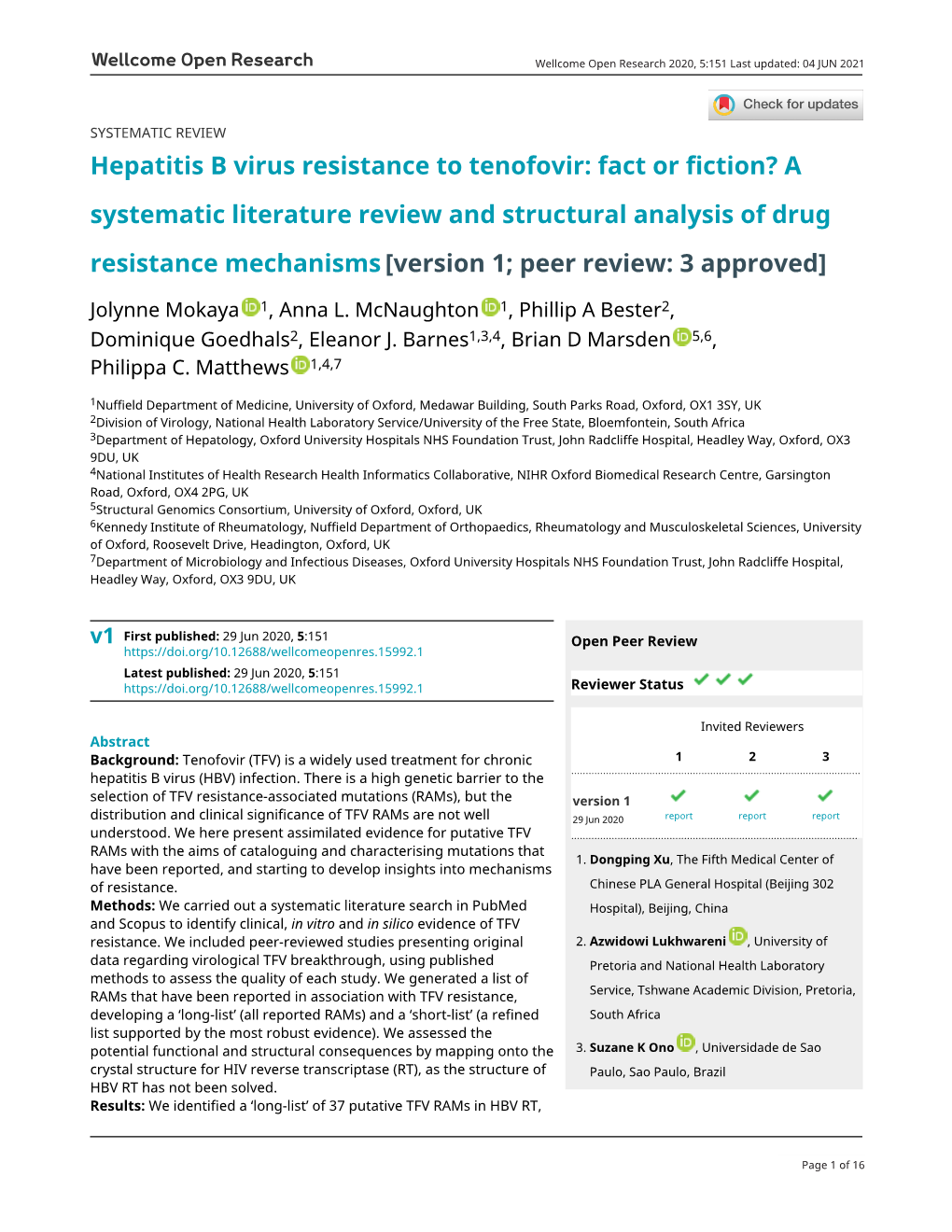 Hepatitis B Virus Resistance to Tenofovir