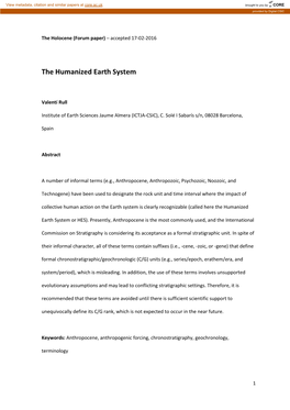 The Humanized Earth System