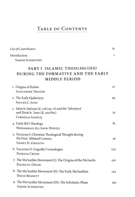 Parti Islamic Theolog(Ies) During the Formative and the Early Middle Period