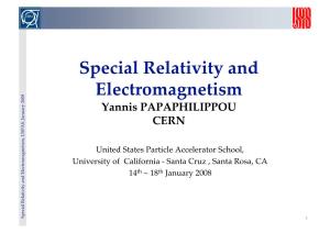 Special Relativity and Electromagnetism, USPAS, January 2008 U N S I V P E R E U S E I Y N T Y Le I a T C