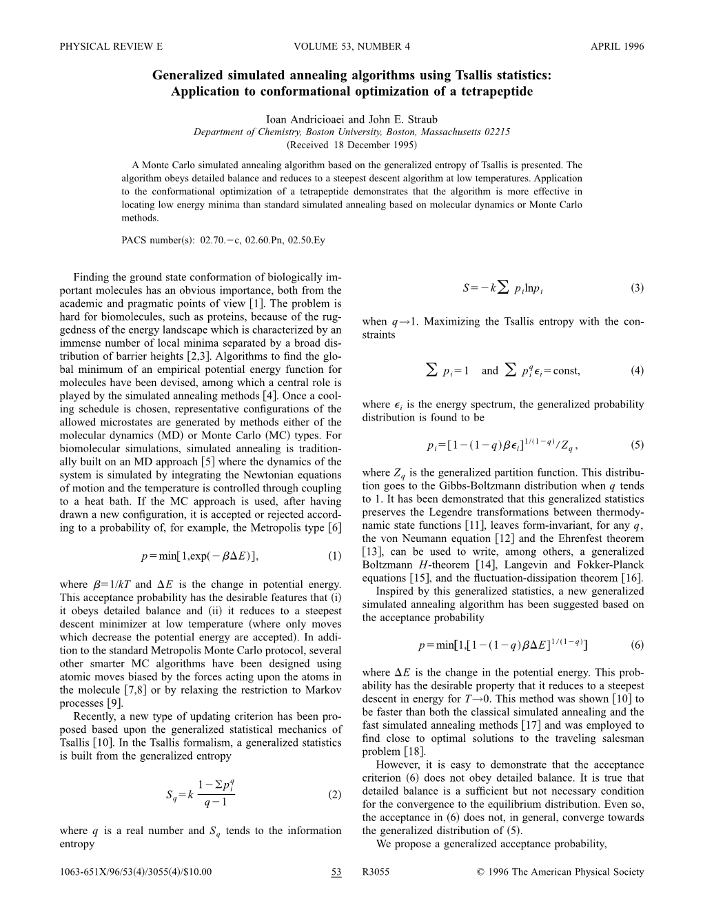 Generalized Simulated Annealing Algorithms Using Tsallis Statistics: Application to Conformational Optimization of a Tetrapeptide