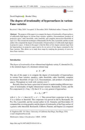 The Degree of Irrationality of Hypersurfaces in Various Fano Varieties