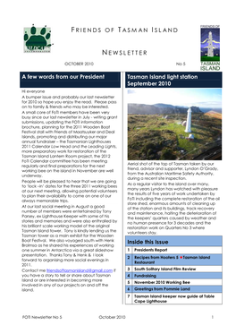 Friends of Tasman I Sland Newsletter