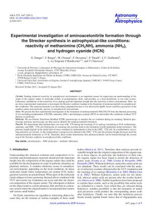 Experimental Investigation of Aminoacetonitrile Formation Through