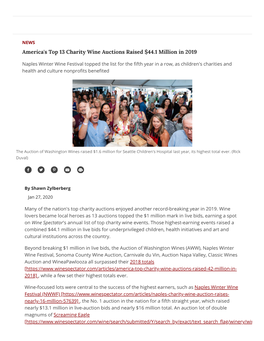 America's Top 13 Charity Wine Auctions Raised $44.1 Million in 2019