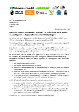 Norway Violates WFD, Article 4(7) by Maintaining Nordic Mining ASA's
