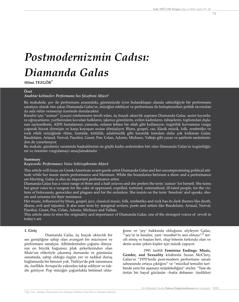 Diamanda Galas Hilmi TEZGÖR*