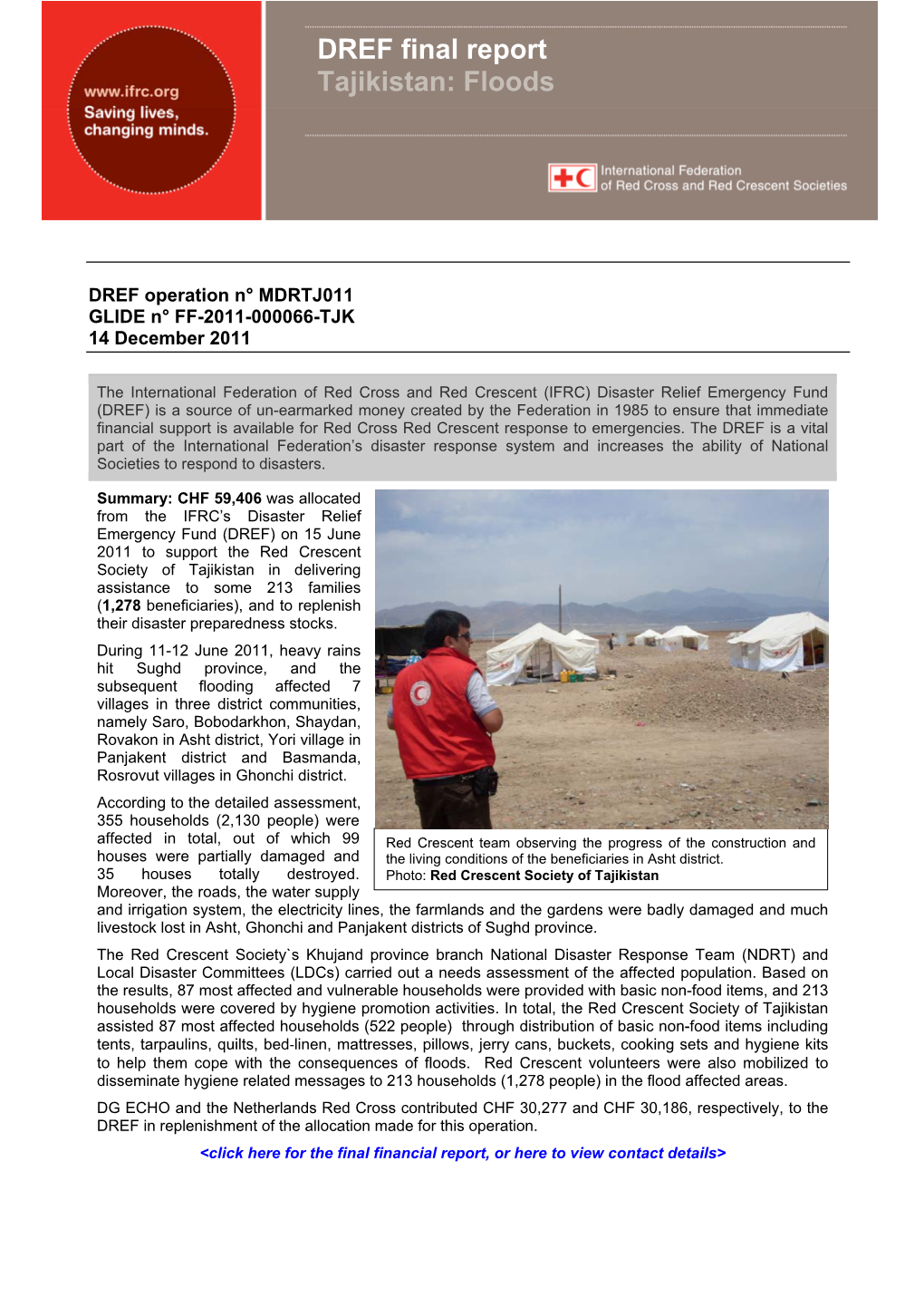 DREF Final Report Tajikistan: Floods