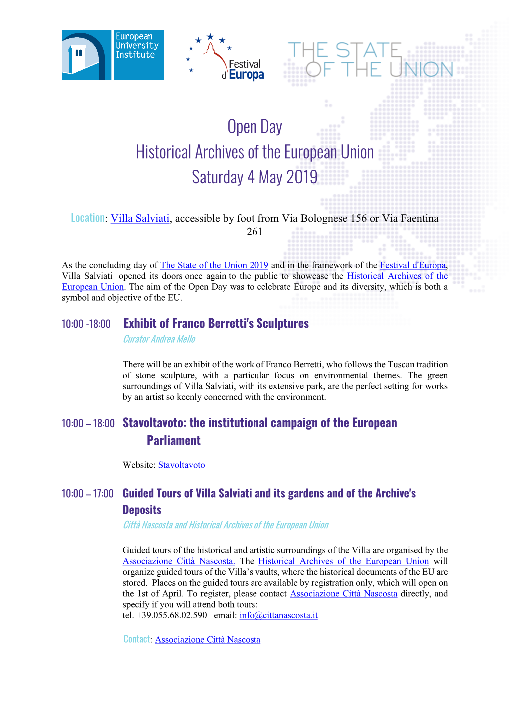 Open Day Historical Archives of the European Union Saturday 4 May 2019