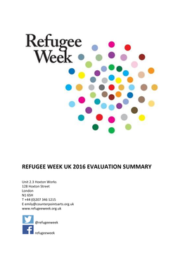 Refugee Week Uk 2016 Evaluation Summary