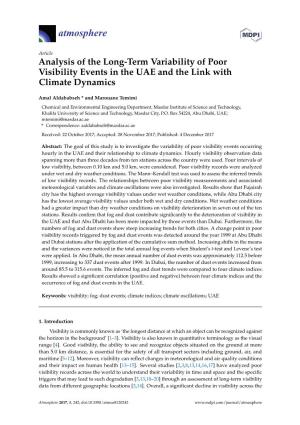 Analysis of the Long-Term Variability of Poor Visibility Events in the UAE and the Link with Climate Dynamics