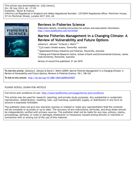 Marine Fisheries Management in a Changing Climate: a Review of Vulnerability and Future Options Johanna E