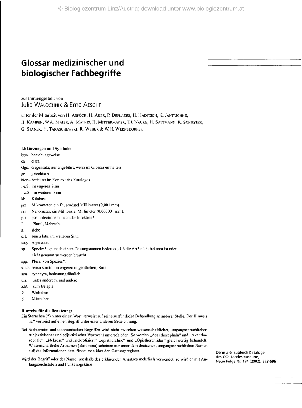 Glossar Medizinischer Und Biologischer Fachbegriffe