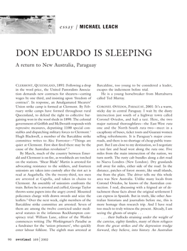 DON EDUARDO IS SLEEPING a Return to New Australia, Paraguay
