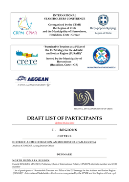 DRAFT LIST of PARTICIPANTS Updated 10 June 2015