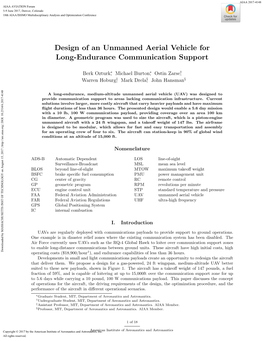 Design of an Unmanned Aerial Vehicle for Long-Endurance Communication Support