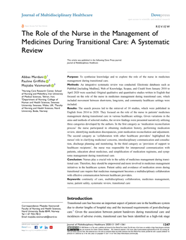 The Role of the Nurse in the Management of Medicines During Transitional Care: a Systematic Review