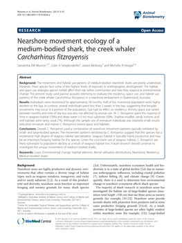 Nearshore Movement Ecology of a Medium-Bodied Shark, the Creek Whaler Carcharhinus Fitzroyensis