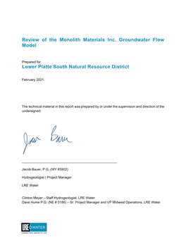 Review of the Monolith Materials Inc. Groundwater Flow Model