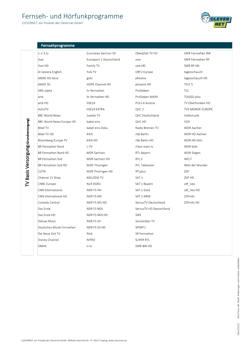 Fernseh- Und Hörfunkprogramme CLEVERNET, Ein Produkt Der Clevernet Gmbh